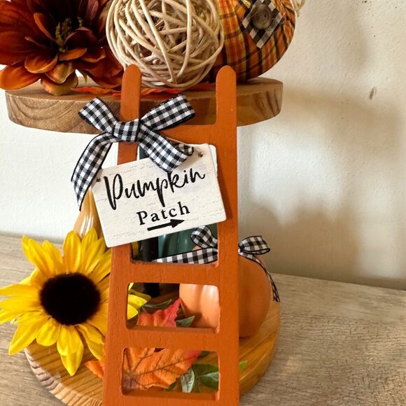 Fall Mini Ladder Signs Set 2pc Sunflower Pumpkin Patch 11in Tier Tray Decor - Picture 4 of 11